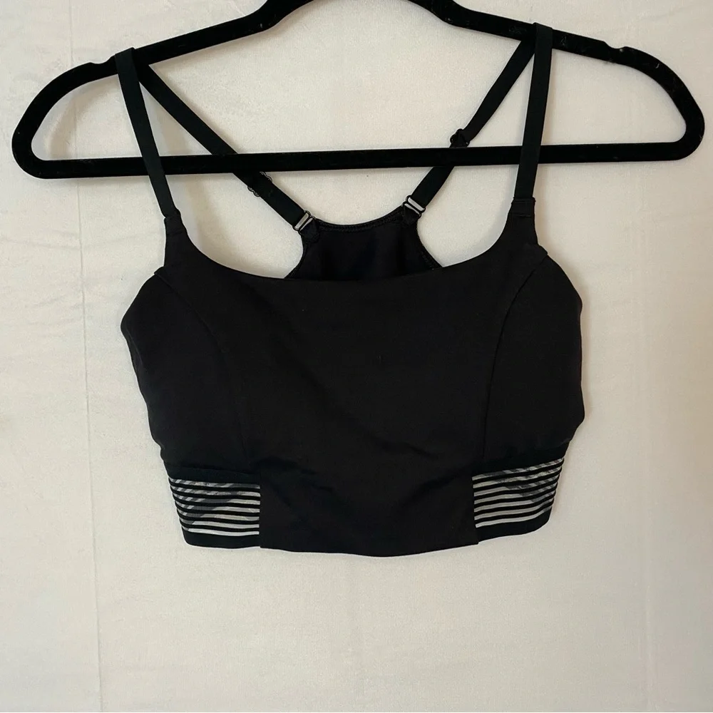 All in Motion Black Racerback Sports Bra Padded Striped Mesh Cutout S
